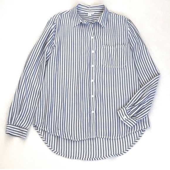 beachlunchlounge Tops - beachlunchlounge Blue-Grey & White Stripe Rayon Button Down Boyfriend Shirt S/P